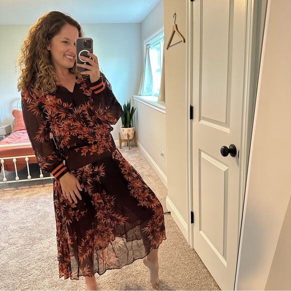 NWT warm NY Orange Floral Long Sleeve Maxi Dress 3 Large - Picture 2 of 14